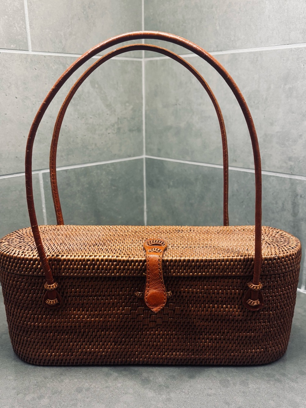 Oval Nantucket Woven Rattan Brown Bag
